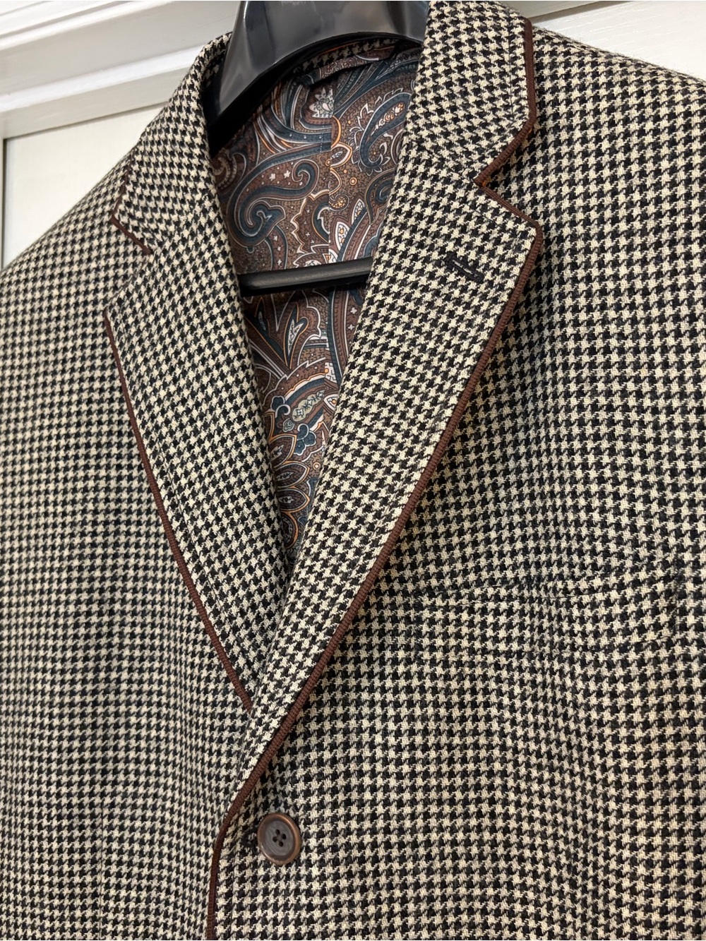 Tallia Wool Houndstooth Blazer Sport Coat Mens 42R Paisley Lined